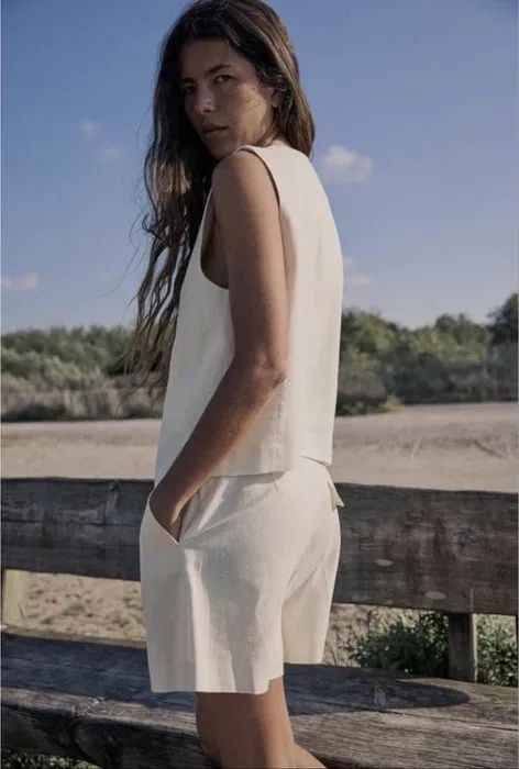 ZARA | Літні лляні шорти | S  | колір: молочний