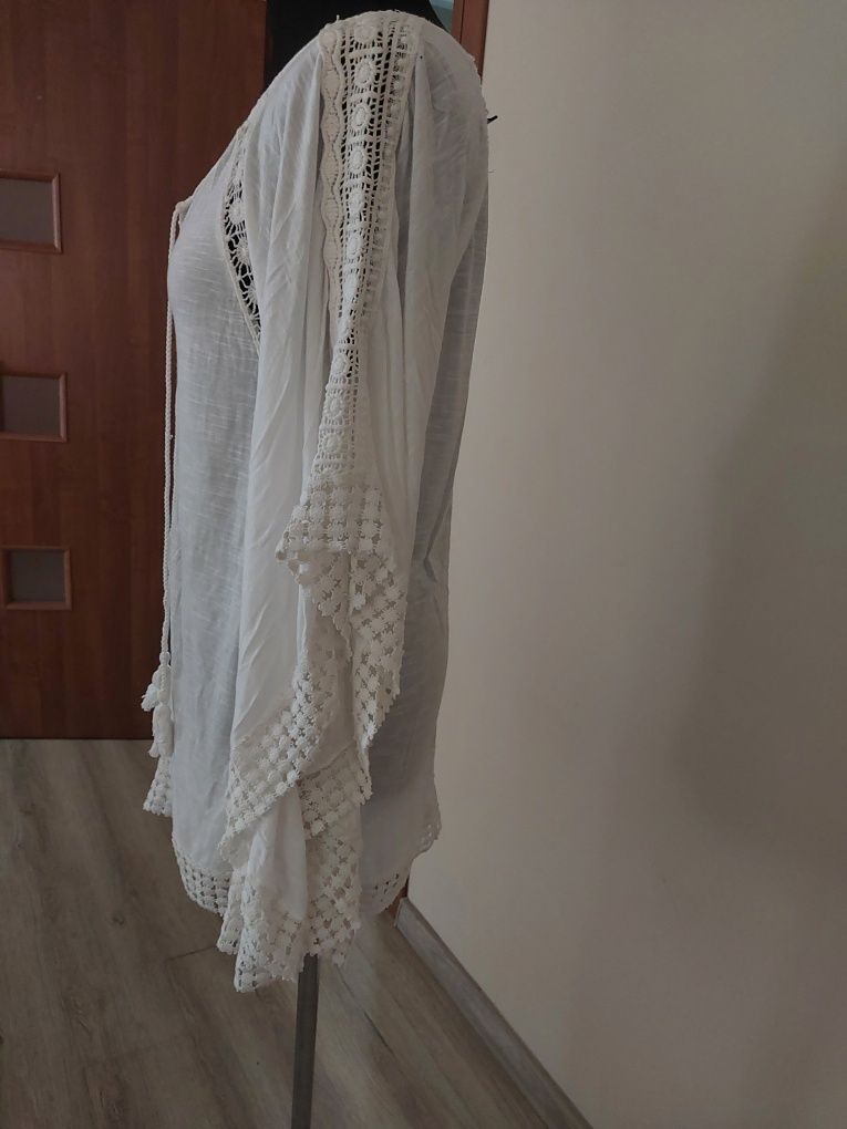 Boho pareo / tunika plażowa w kolorze białym