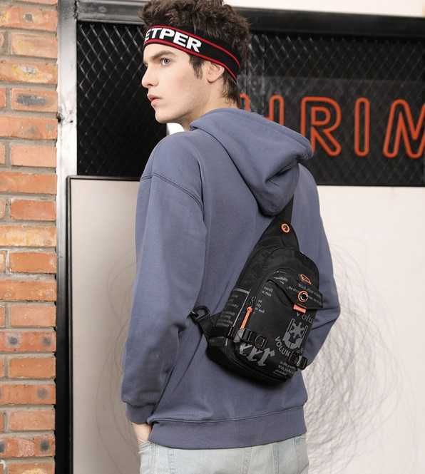 рюкзак туристичний через плечо ( сумка ) в спортивном стиле - черная