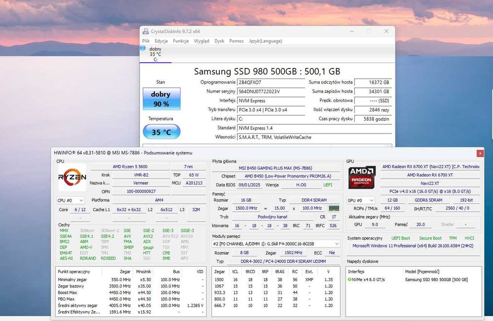 Komputer do gier Ryzen 5 5600 / RX 6700 XT / 16GB DDR4 / 512GB SSD