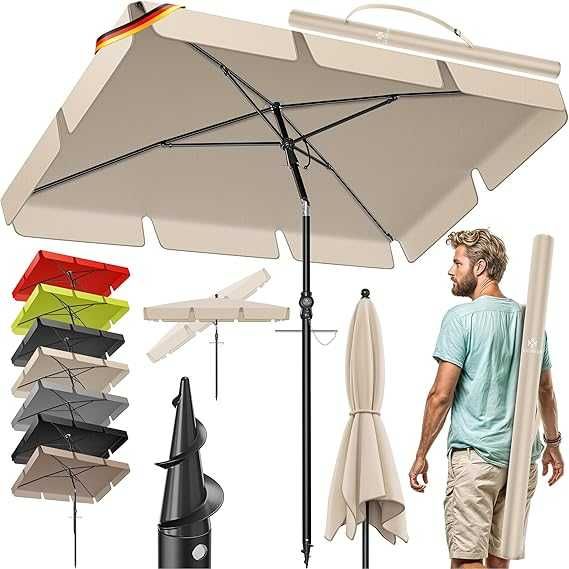 Parasol przeciwsłoneczny, prostokątny, parasol ogrodowy, 200 x 125 cm