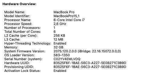 MacBook Pro 2019 | 15.4" | i7-9750H | 32 GB | 512 SSD | cinz esp