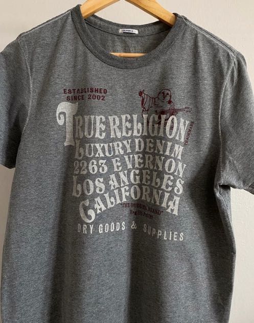 Szary T-shirt koszulka napis Budda True Religion