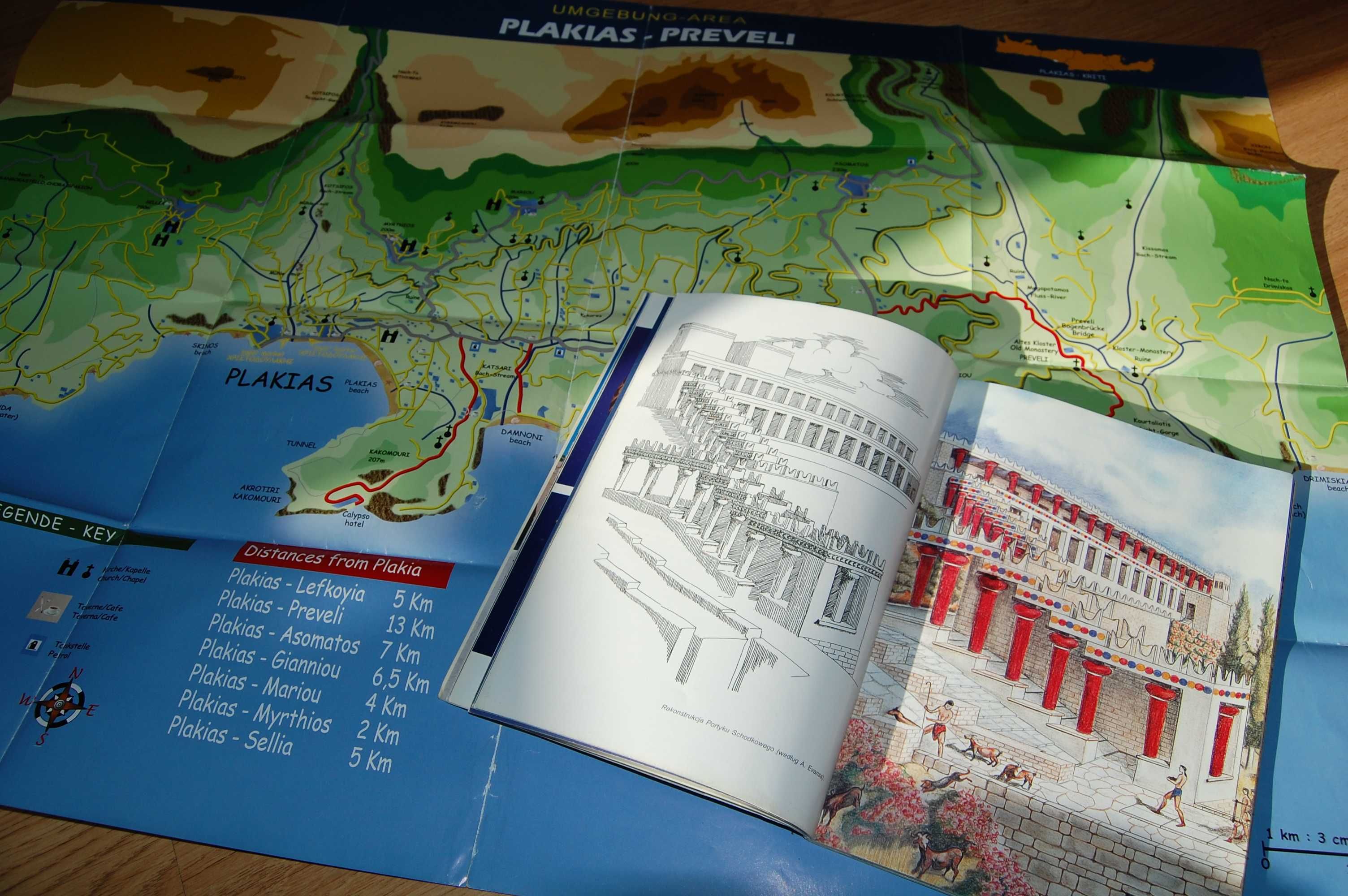 Knossos.Minojska Cywilizacja+ mapa południe Krety.Plakias