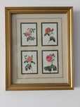 Conjunto de 2 quadros com flores e molduras douradas vintage
