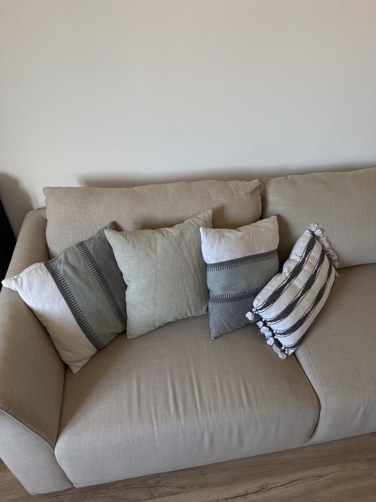 Sofá Chaise Longe Beje 3 Lugares