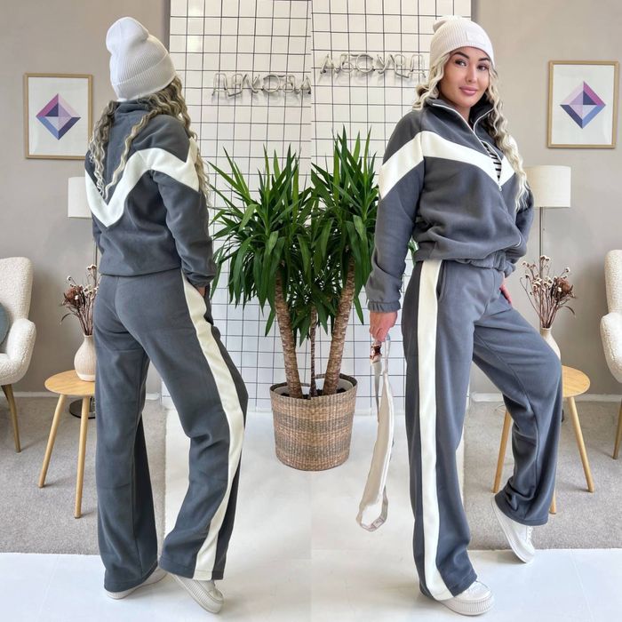 Костюм жіночий теплий флісовий штани і кофта зіп худі з білими вставка