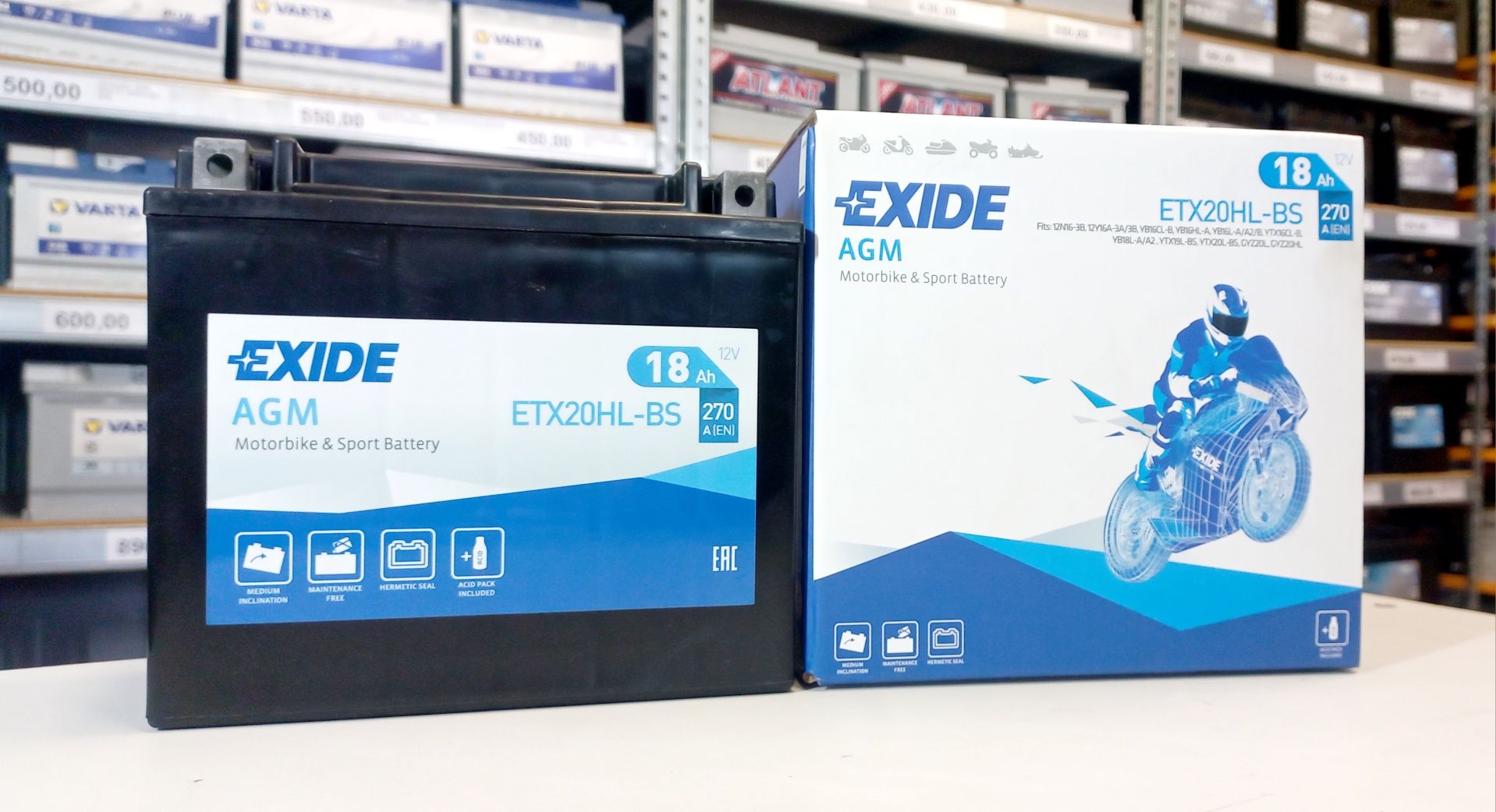 Wysyłka Gratis Akumulator motocyklowy AGM EXIDE ETX20HL-BS 18Ah 270A
