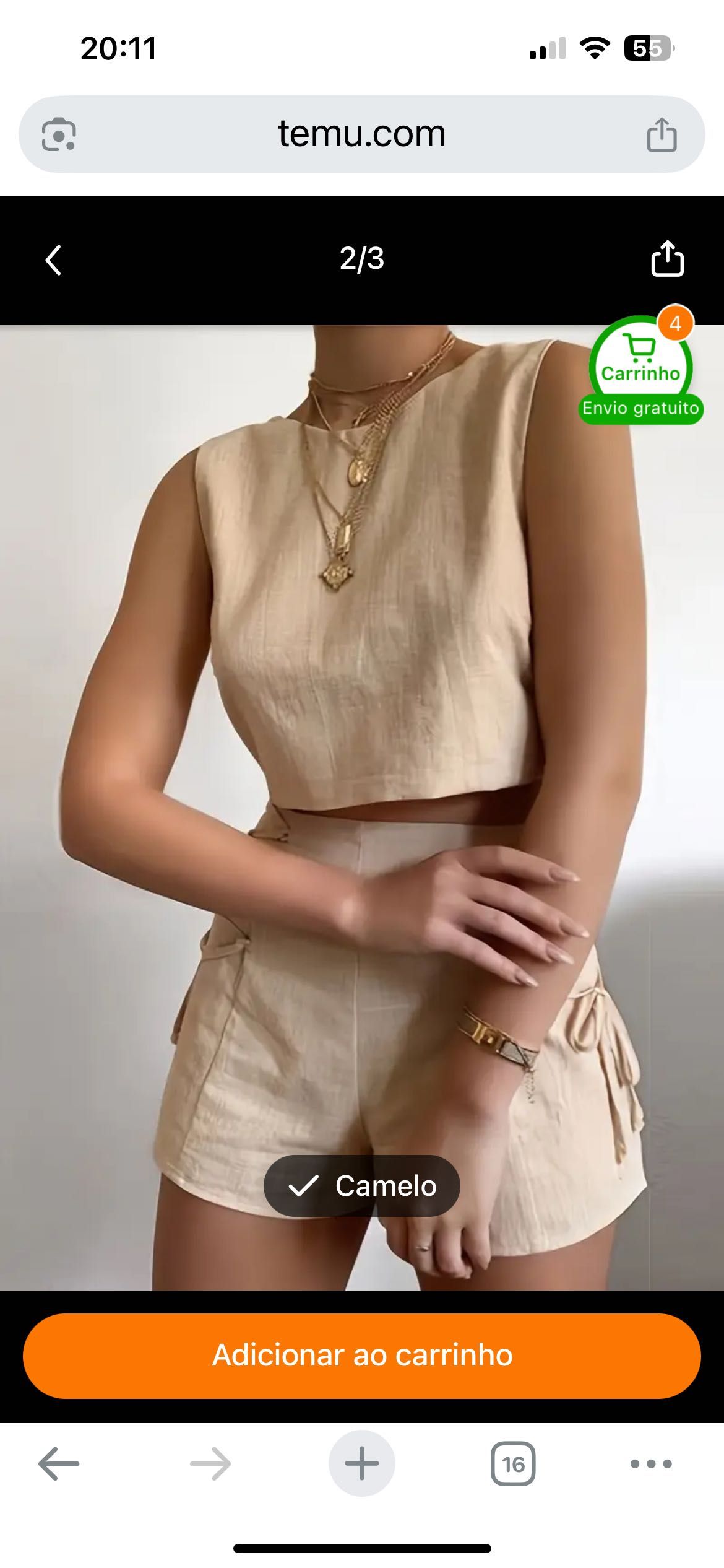Conjunto novo de top e calções