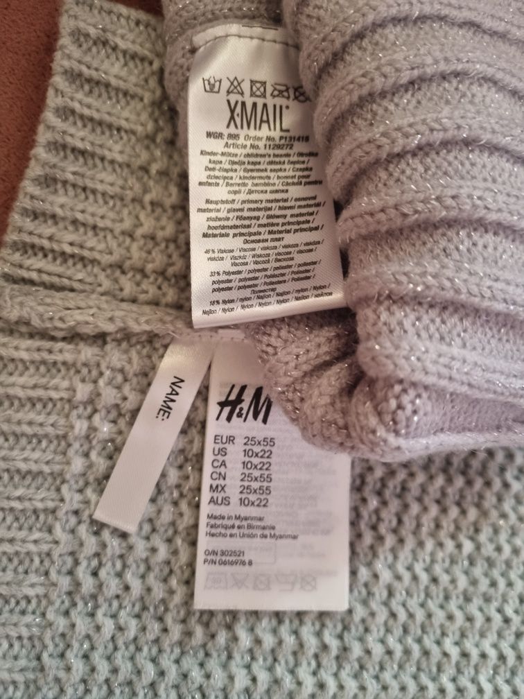 Śliczny szary komplet dla dziewczynki h&m czapka+komin 98/104