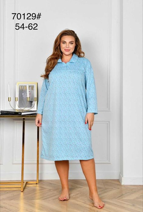 Женская ночная рубашка теплая с начесом трикотаж / Ночнушка 54р-62р
