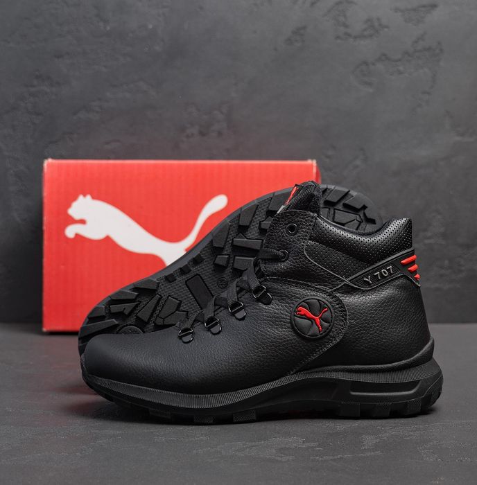 Новые мужские ботинки на зиму теплые, кожаные Puma кроссовки с мехом