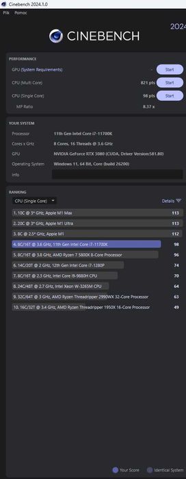 Komputer i7-11700K/Z590/MSI RTX 3080/32GB RAM/2x1TB NVMe/AIO 360