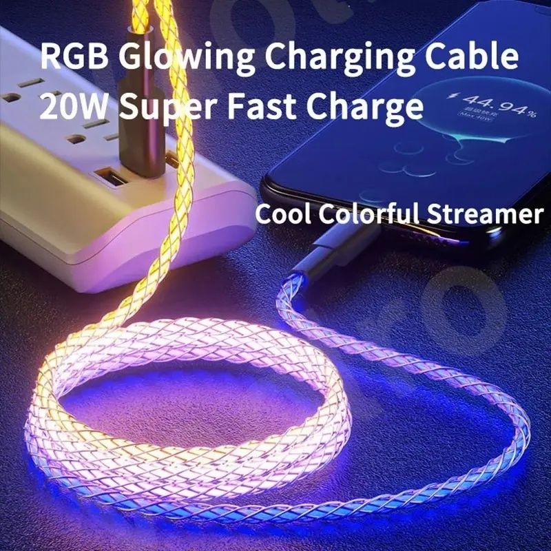 Kabel USB na C 66Wat Świecący LED RGB 1 metr.