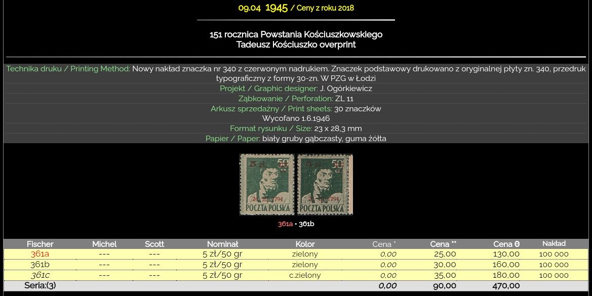 ZNACZKI pocztowe, POL, Katalog Fischera Nr: 361c (c. zielony)