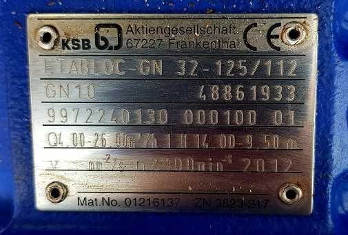 Pompa wody Obiegowa KSB Etabloc 32-125/112 26m3/h