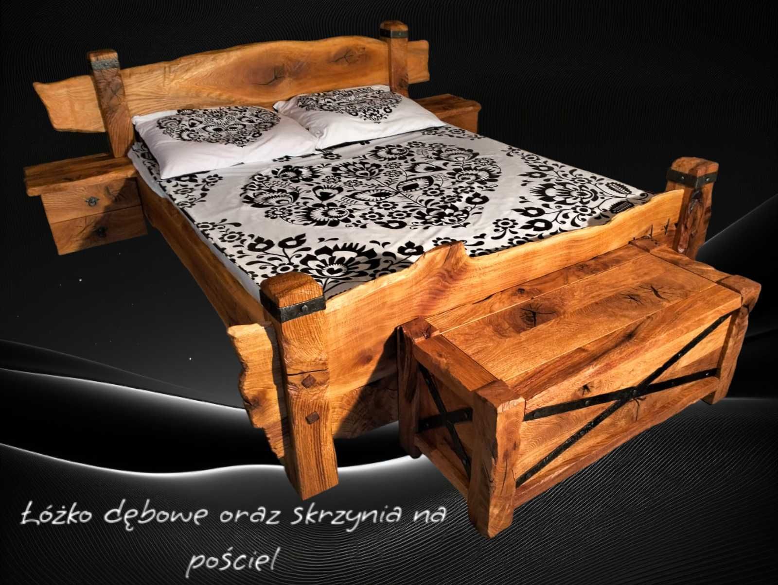 Łóżko dębowe w stylu rustykalnym