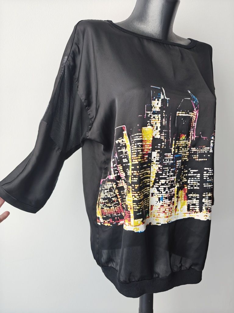 Bluzka rękaw 3/4 mgiełka lekka zwiewna oversize S M carry young czarna