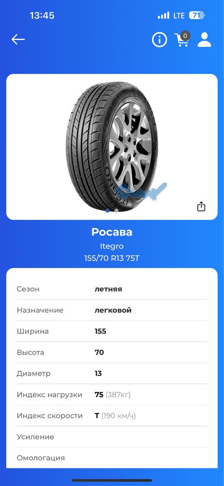 Шины Росава Itegro 155/70 R13 75T