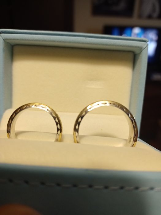 Obrączki Ślubne Żółte i Białe Złoto Diamenty Rubiny