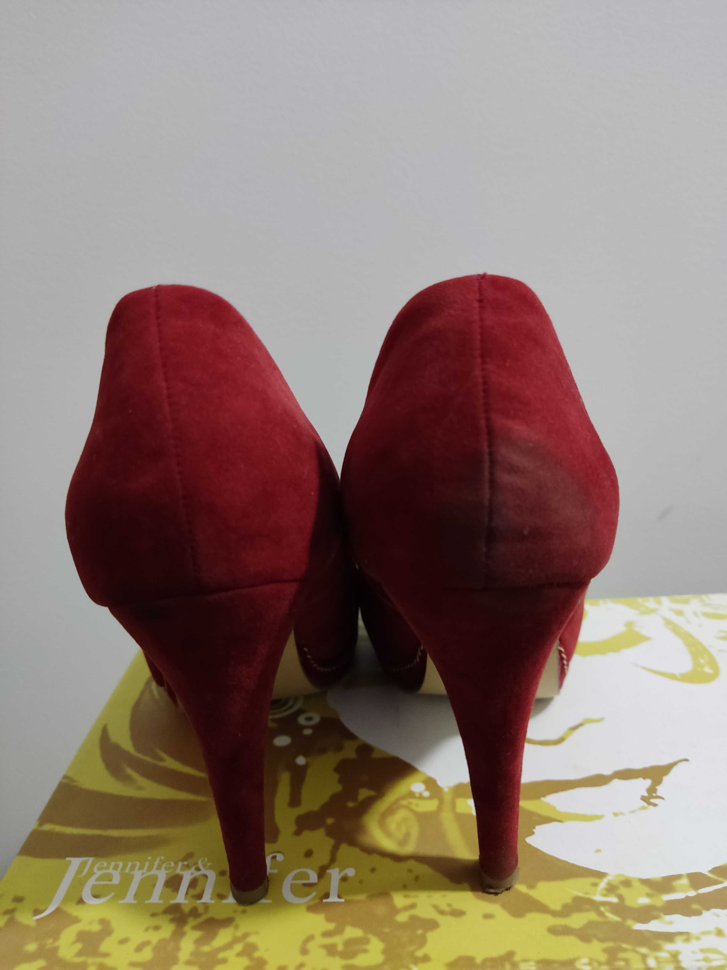 Buty czerwone- bordo obcas, rozmiar 39, tylko 15 zł