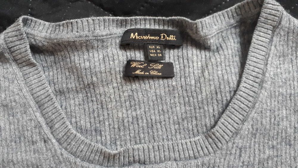 Massimo Dutti - oryginalny damski szary sweter XL wełna jedwab