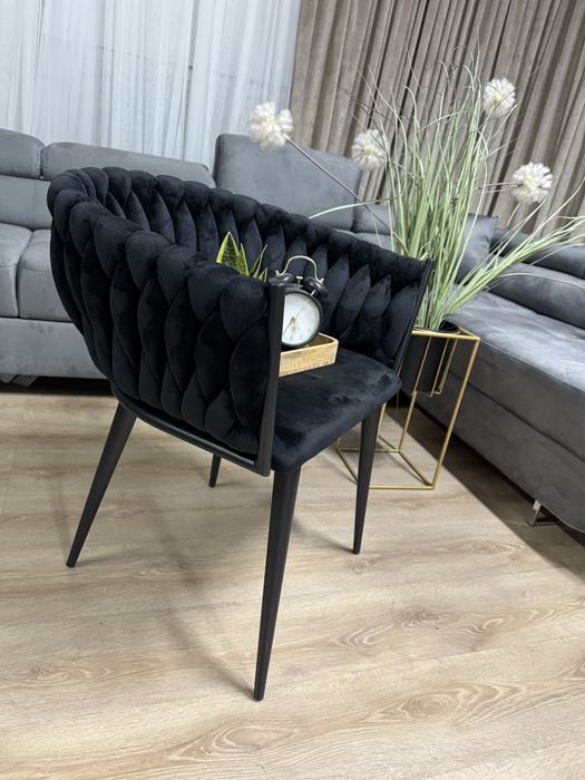 Nowe Krzesło Welurowe Plecione Glamour Wygodne Czarne Meble Dom Fotel