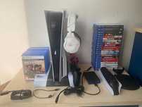 PlayStation 5, 2 pady, 32 gry, słuchawki, dysk 2 tb, ładowarka