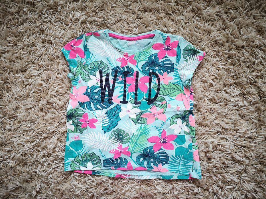 Dziecięca koszulka z krótkim rękawem: rozm.122 - turkusowa