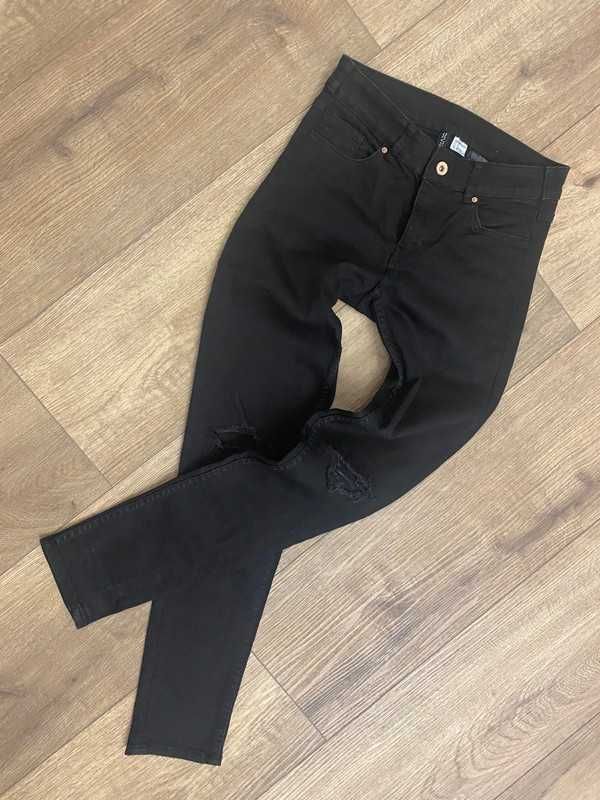 Czarne rurki obcisłe wysoki stan h&m basic 38 M casual dziury