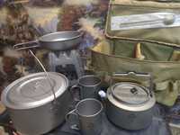 Титановий туристичний набір посуду +складна піч + чохол