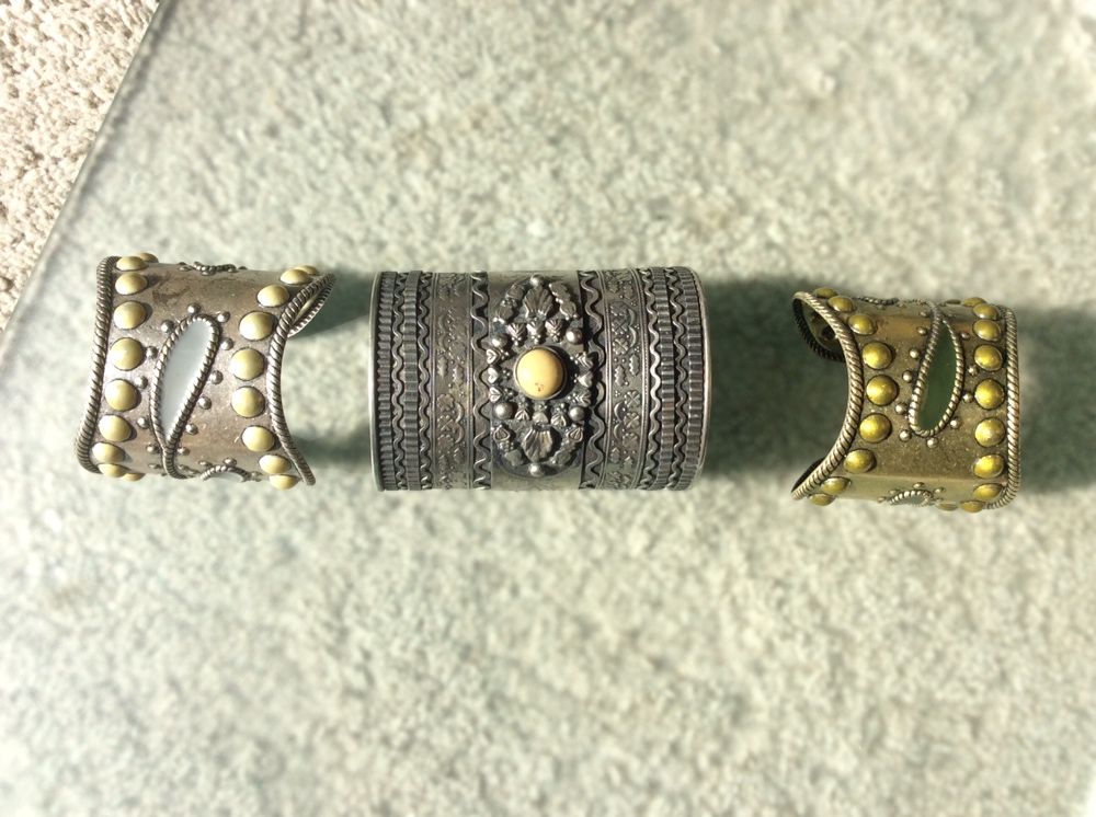 Conjunto 3 pulseiras metal artesanato indiano
