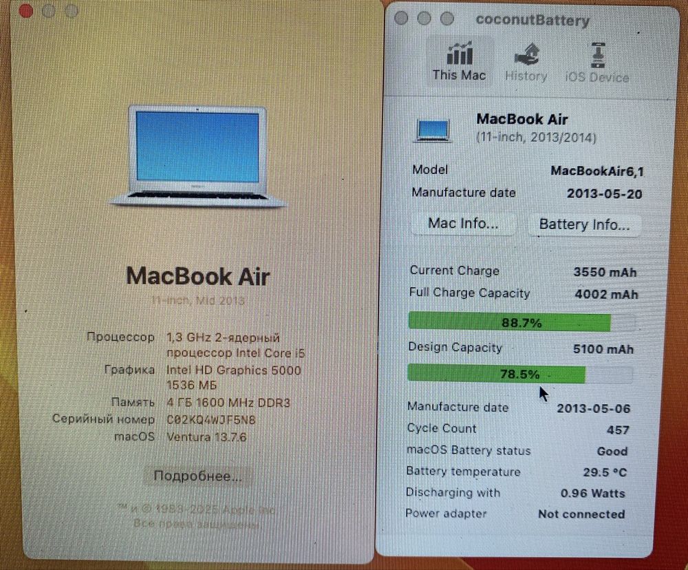 Apple MacBook Air 11 78% 256gb a1465 2013 core i5 ноутбук