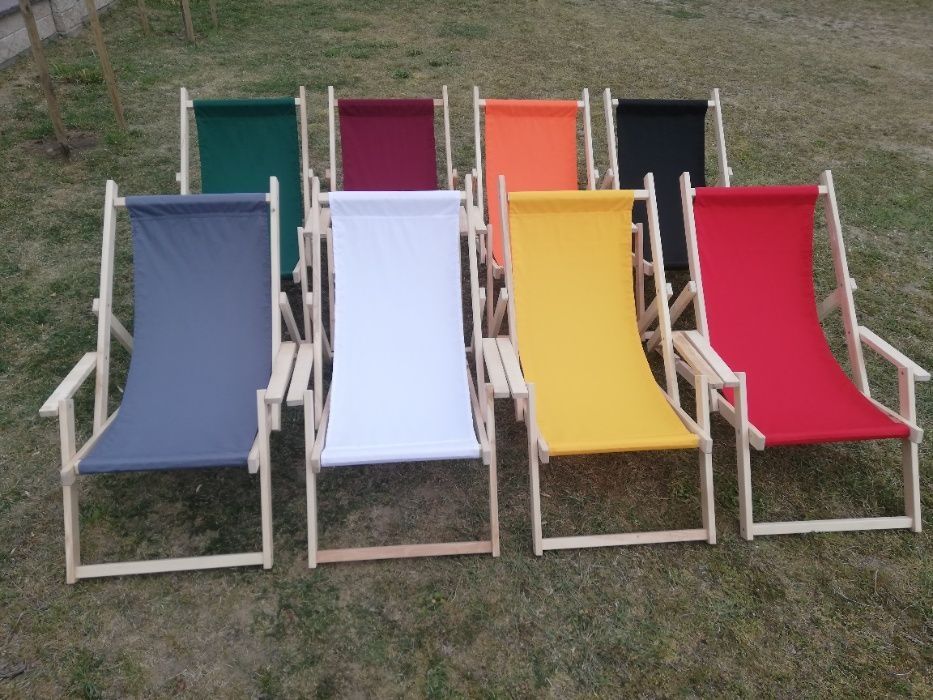 Leżak plażowy Leżak ogrodowy drewniany z podłokietnikiem