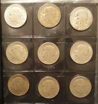 9 sztuk glowa kobiety 1932 zzm bzm i 1933 monety II RP