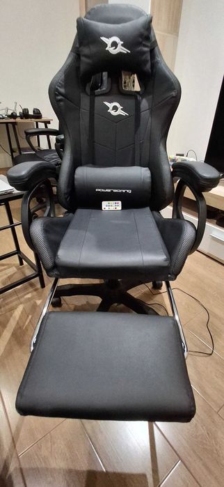 Cadeira Gaming PowerGaming LED RGB – Preta, com Apoio para os Pés