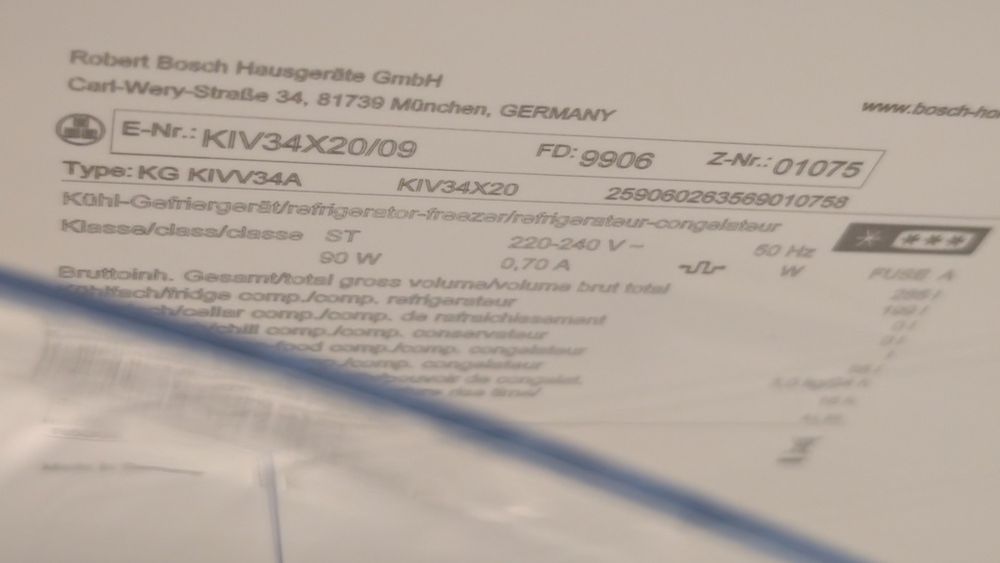 Lodówka do zabudowy Bosch KIV34X20 177/54 NOWA, nieużywana,