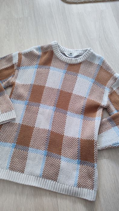 Świąteczny sweterek w kratę 100% bawełna H&M 122/128 Święta Wigilia