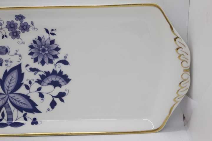 Torteira Porcelana ARTIBUS Decoração floral azul e ouro anos 40