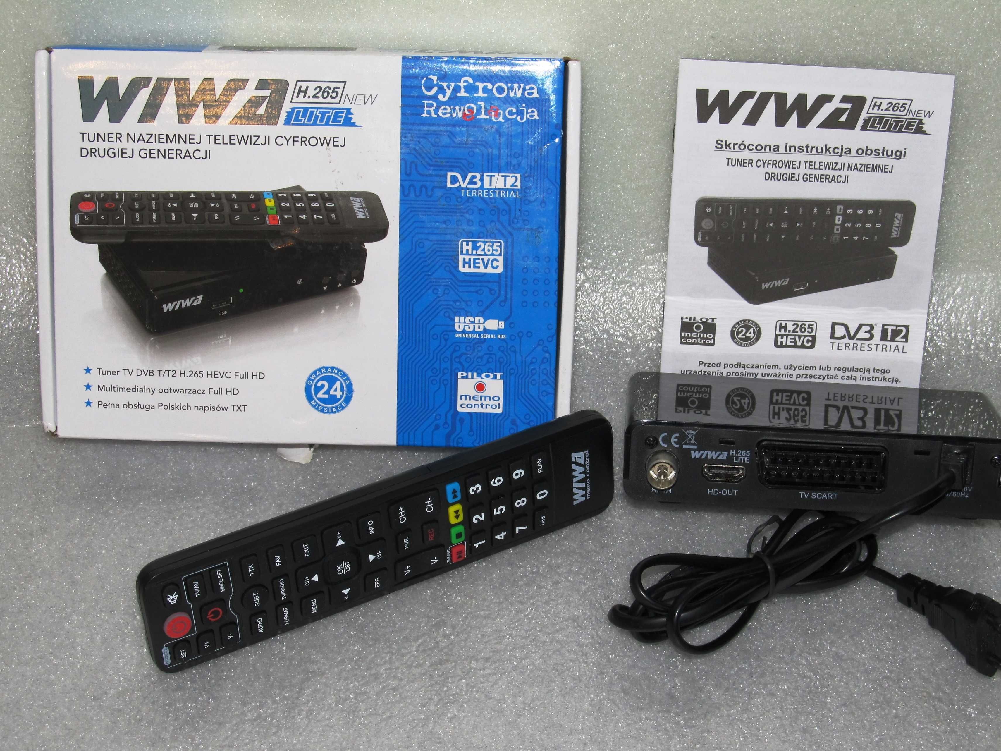 NOWY dekoder / tuner WIWA DVB-T2 H.265 HEVC z pilotem MEMO CONTROL