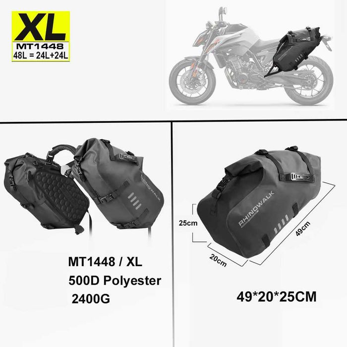 Sacos laterais para moto 18L/28L/48L - Impermeáveis sistema de fixação