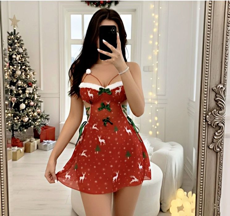 Nowy seksowny strój świąteczny mikołajki + stringi