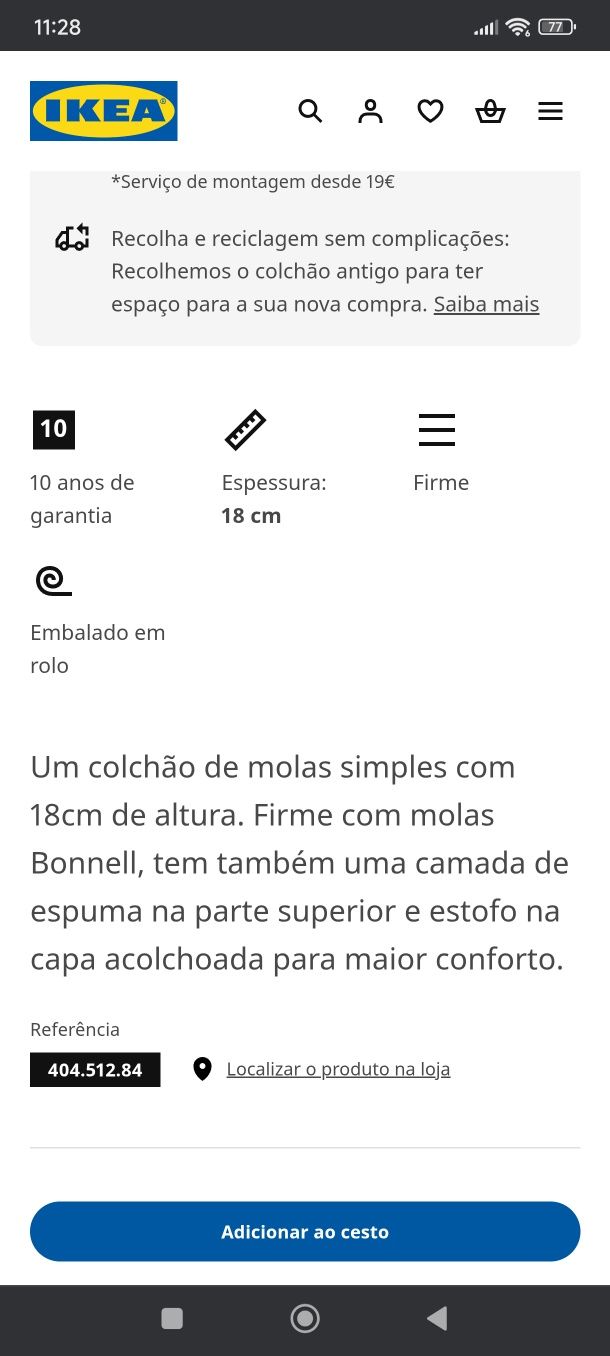 Colchão de casal IKEA (modelo hafslo) 1,40x2,00