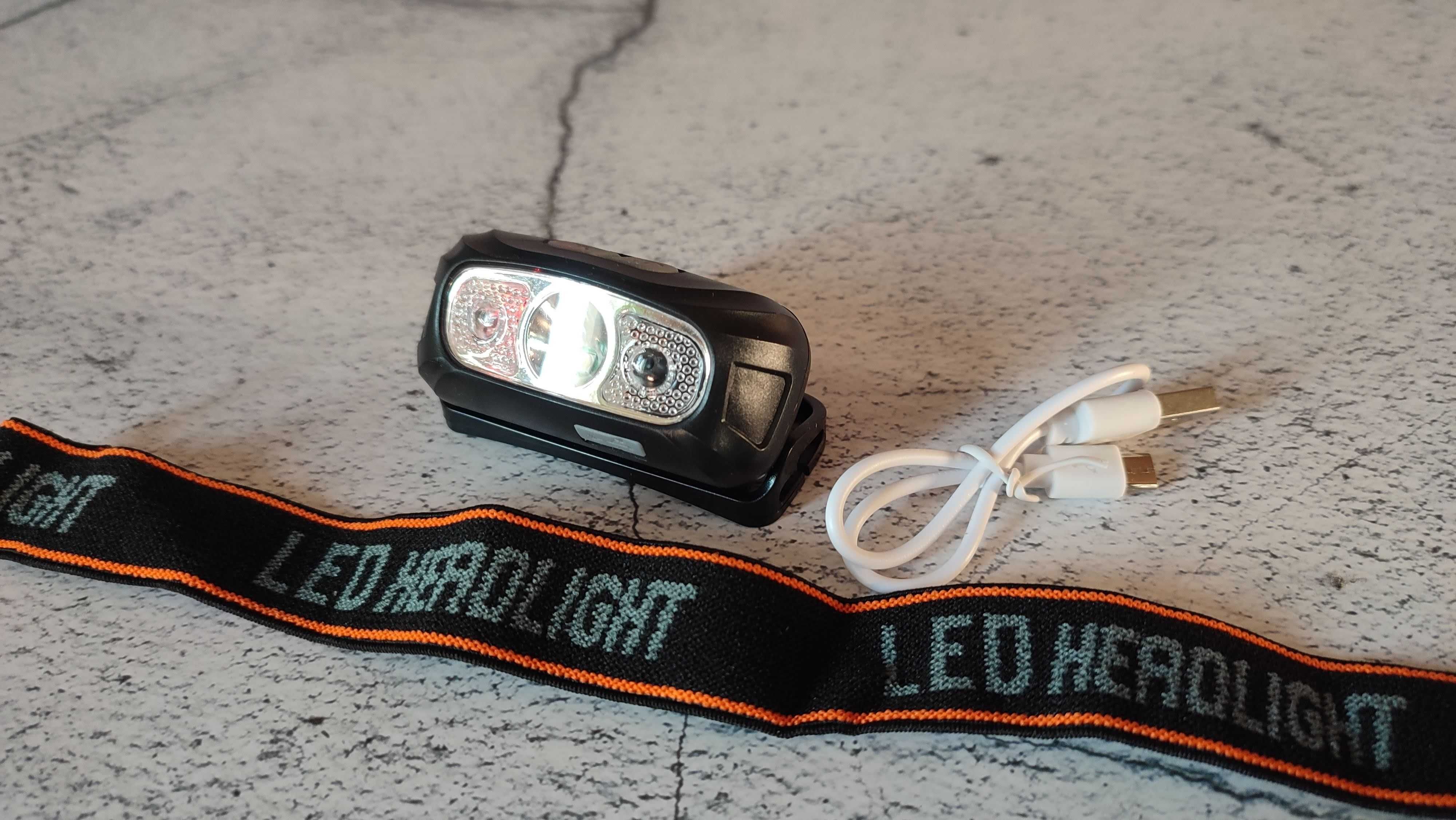Lampka czołowa LED, latarka survivalowa, z czujnikiem ruchu