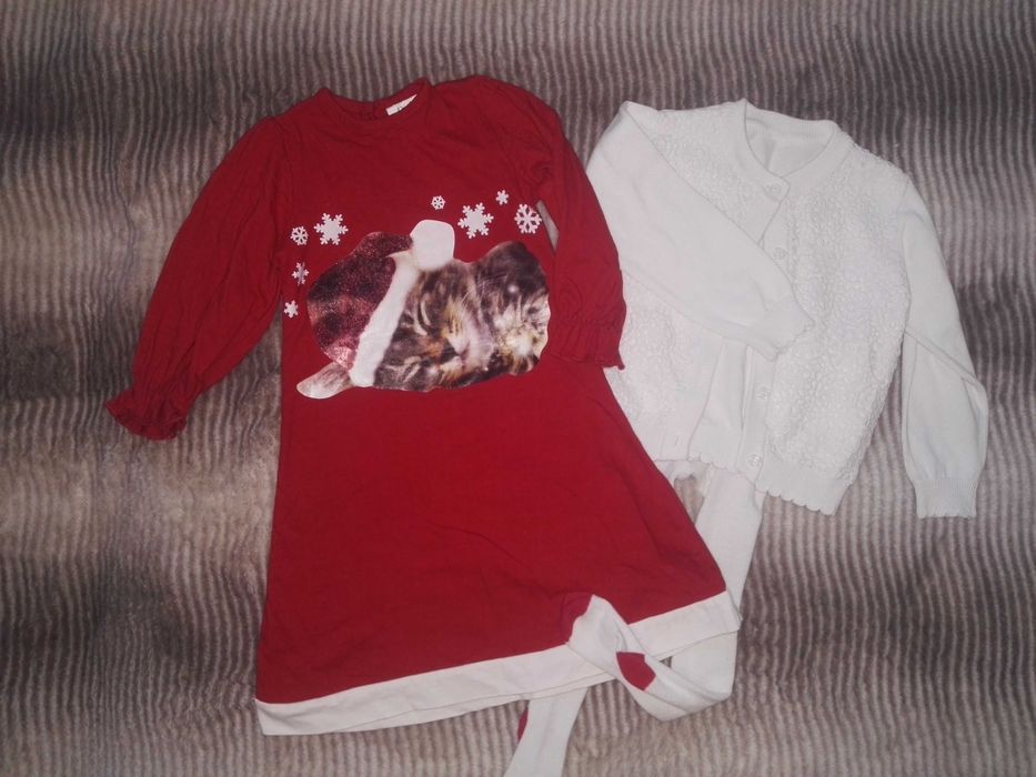 Zestaw Świąteczny 80-86 Mikołajki sukienka sweterek rajstopy 12-18 mc