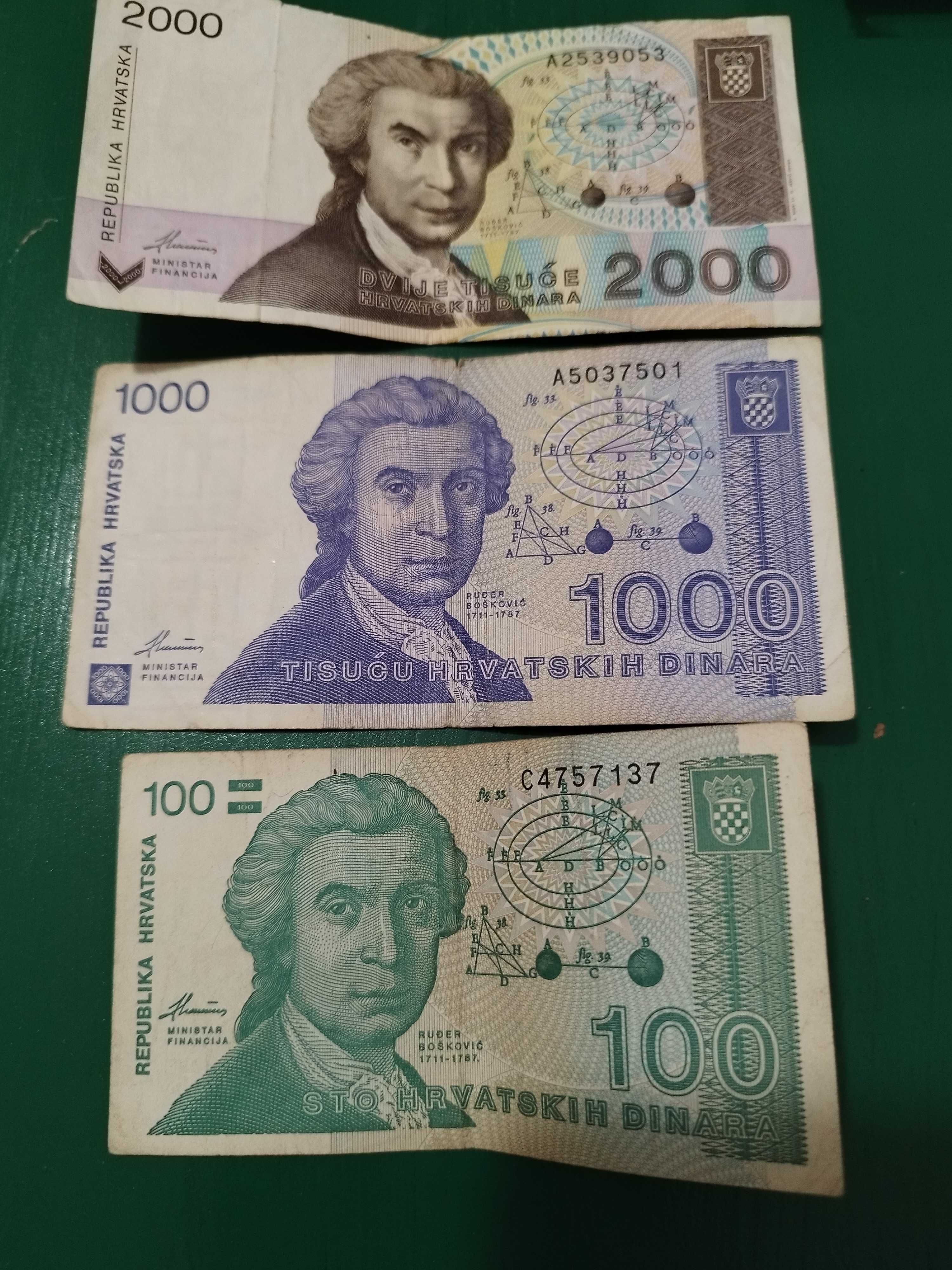 Banknoty sztuk trzy z Chorwacji sprzedam.