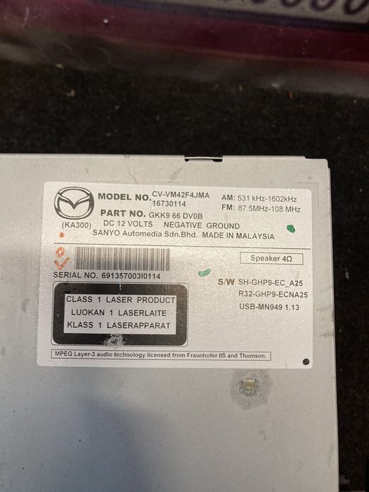 Штатна магнітола Mazda CX-5 GKK966DV0B cv-vm42f4jma
