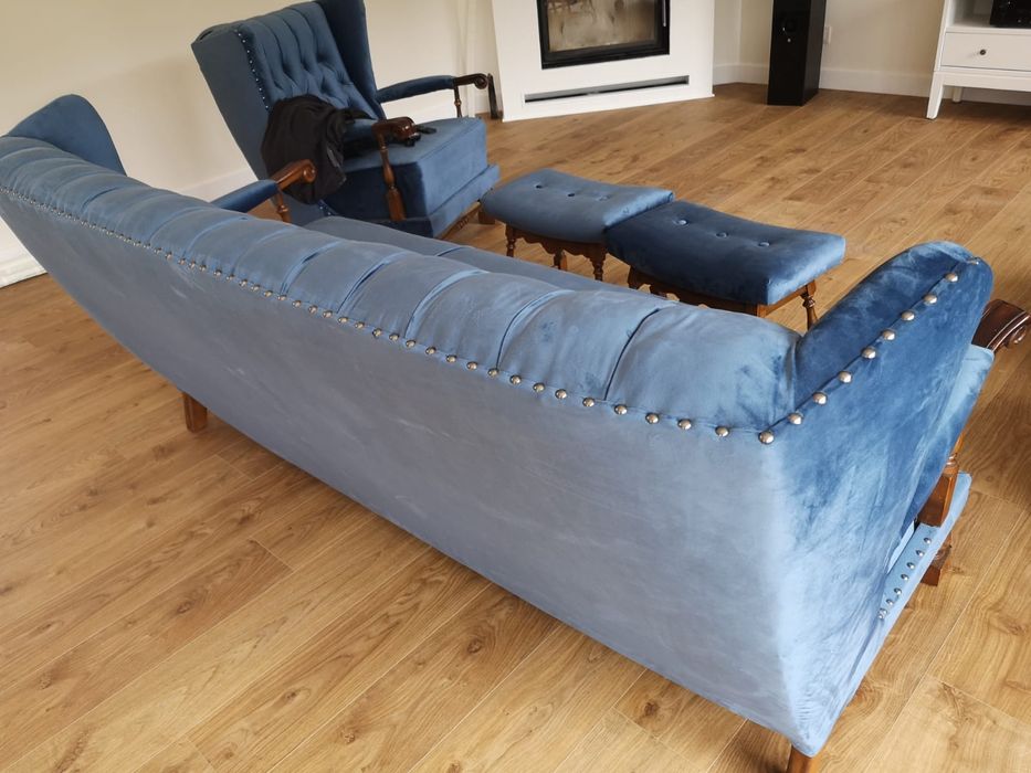 Komplet wypoczynkowy, sofa + 3 fotele i 2 podnóżki