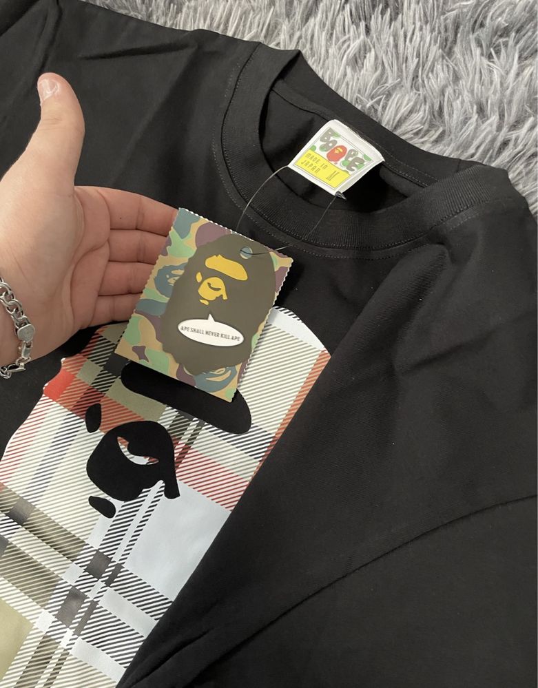 Футболка BAPE x Burberry  барбері дрип бейп чорні біла XS-2XL