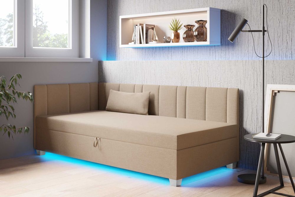 Tapczan Łóżko Sofa Kanapa materac+ pojemnik oświetlenie Led wysyłka